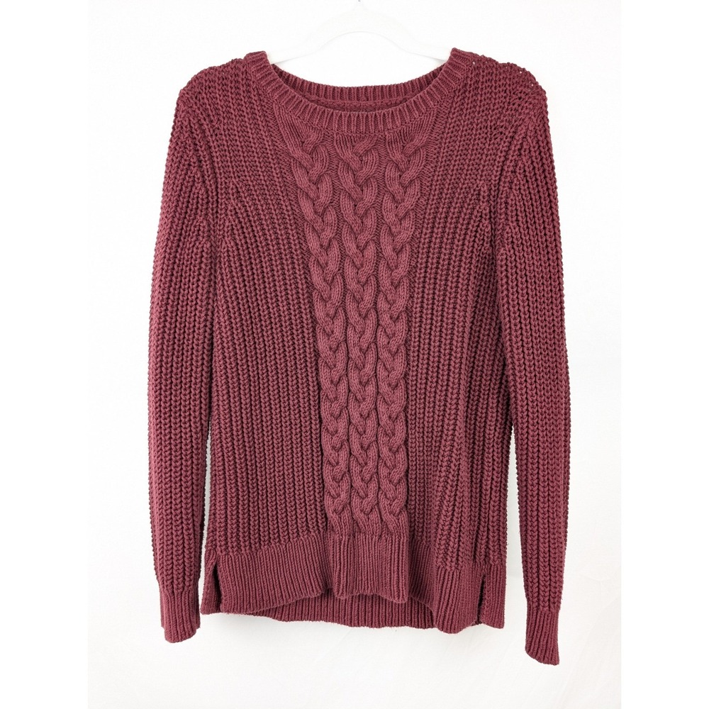 Nautica Cable Knit Heavyweight Crewneck Sweater Size L Maroon Cottagecore Granny - Picture 2 of 10